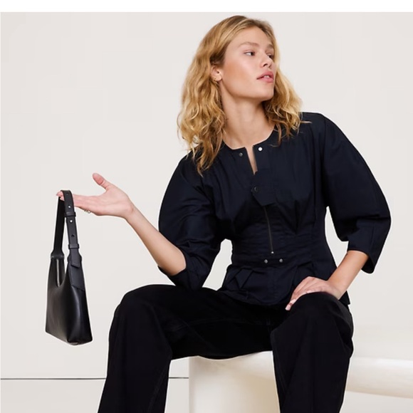 Banana Republic STRETCH-COTTON UTILITY PEPLUM TOP - Picture 3 of 7